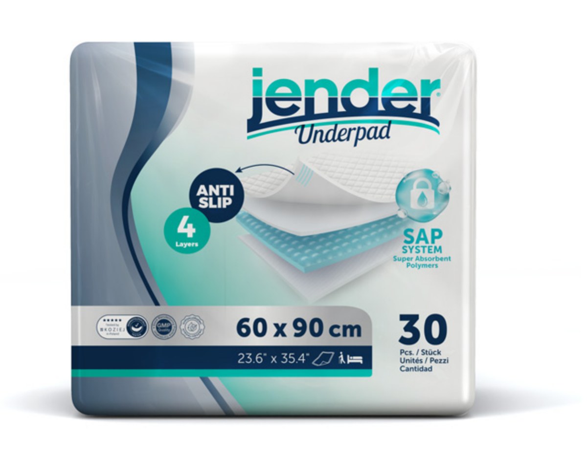 Aleză Jender Underpad 60x90 cm, pachet 30 bucăți, cu sistem SAP și 4 straturi
