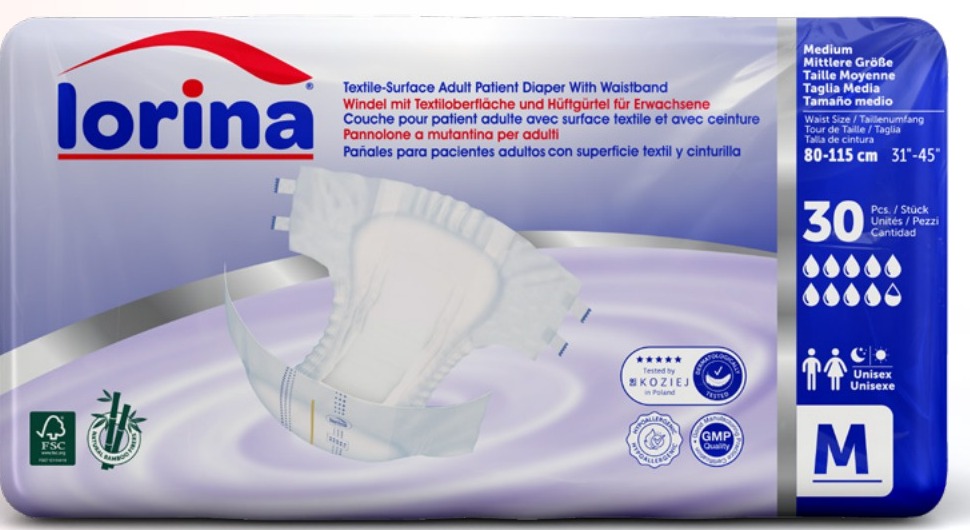 Scutec pentru adulți Lorina mărimea M, 80-115 cm, pachet 30 bucăți, cu suprafață textilă și bandă la talie