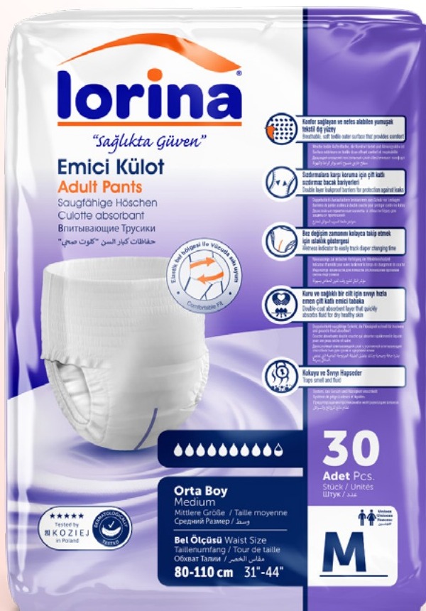 Scutec chilot pentru adulți Lorina mărimea M, 80-110 cm, pachet 30 bucăți, cu talie complet elastică