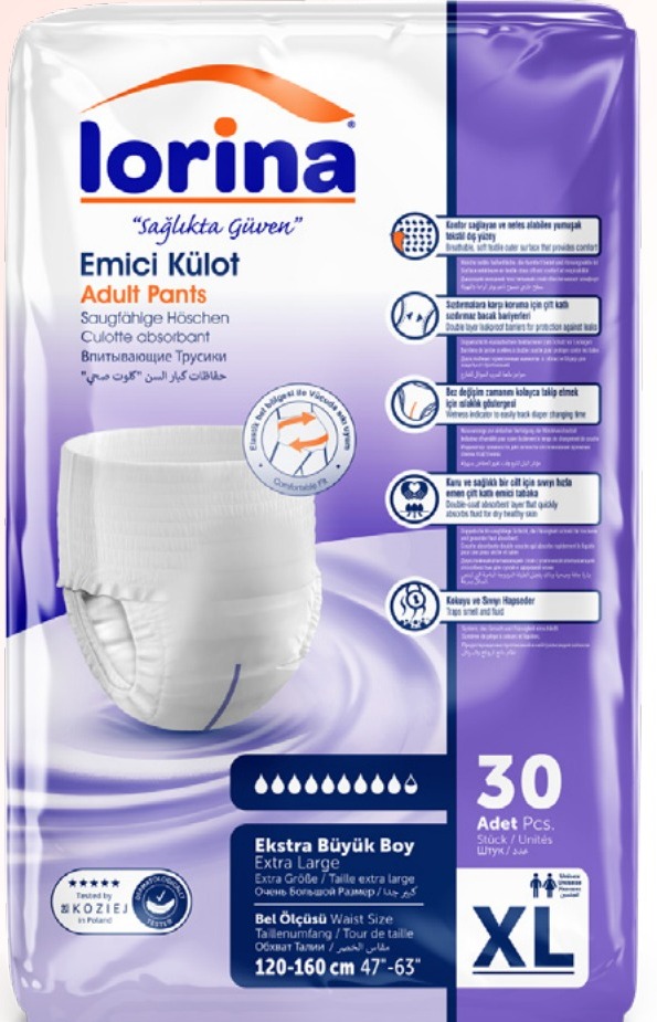 Scutec chilot pentru adulți Lorina mărimea XL, 120-160 cm, pachet 30 bucăți, cu talie complet elastică
